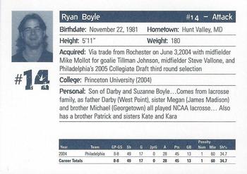 2005 Philadelphia Barrage #NNO Ryan Boyle Back